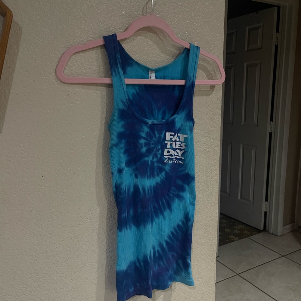 American Apparel Bacardi x Fat Tuesday Las Vegas Blue Tie-Dye Ribbed Tank